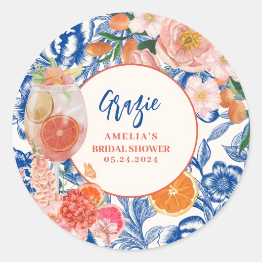 Liefde op het eerste spritz zomer  Bruidsborrel  Ronde Sticker (Voorkant)