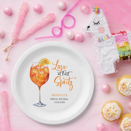 Liefde Op Het Eerste Spritz Zomer Cocktail Bruidsf Papieren Bordje (Feest)