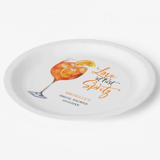 Liefde Op Het Eerste Spritz Zomer Cocktail Bruidsf Papieren Bordje (Gekanteld)