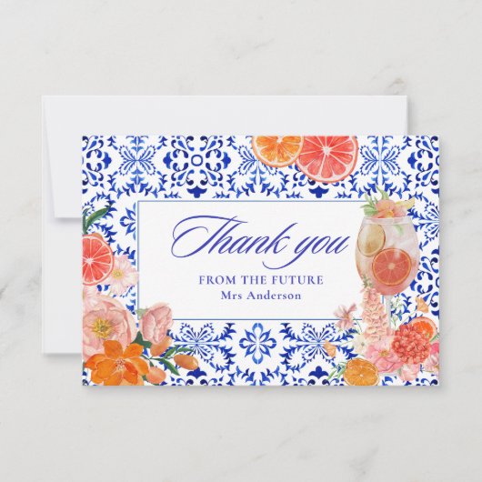 Liefde op het eerste spritzje oranje bruidsborrel bedankkaart (Voorkant)