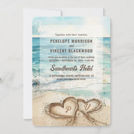Liefde op het strand bruiloft uitnodiging (Voorkant)