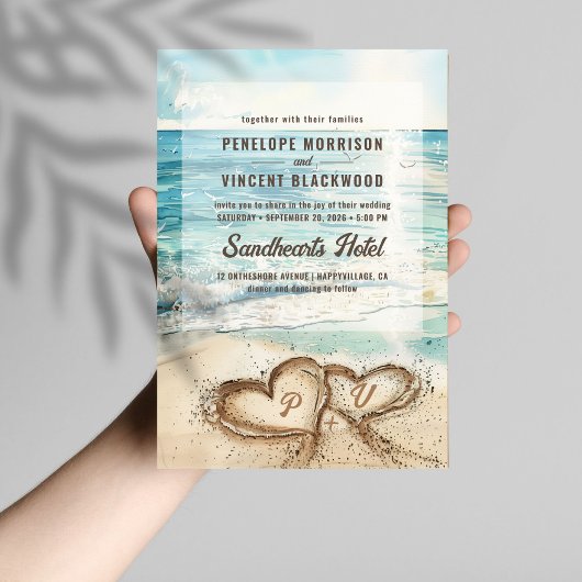 Liefde op het strand bruiloft uitnodiging