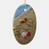 Liefde op het strand met hart keramisch ornament (Rechts)