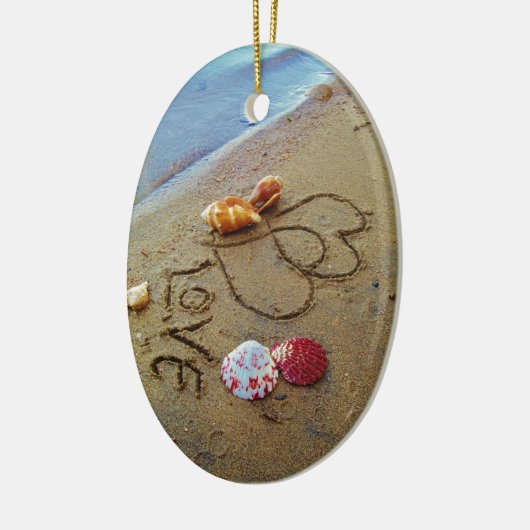 Liefde op het strand met hart keramisch ornament (Links)