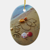 Liefde op het strand met hart keramisch ornament (Voorkant)