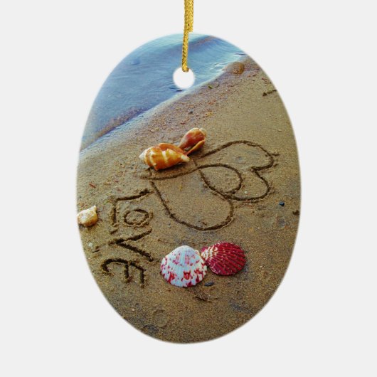 Liefde op het strand met hart keramisch ornament (Voorkant)