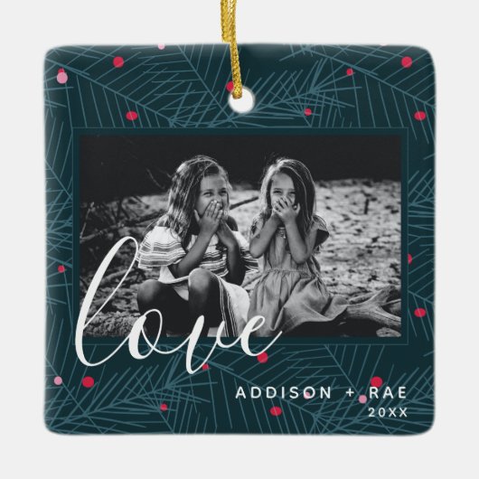 Liefde op maat gemaakte feestdag kerstcadeautjes keramisch ornament (Voorkant)