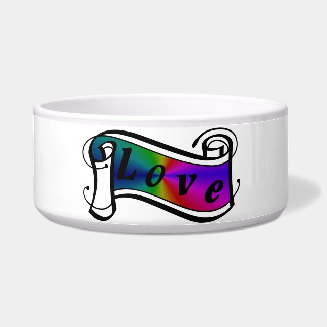 Liefde op regenboog voerbakje (Voorkant)
