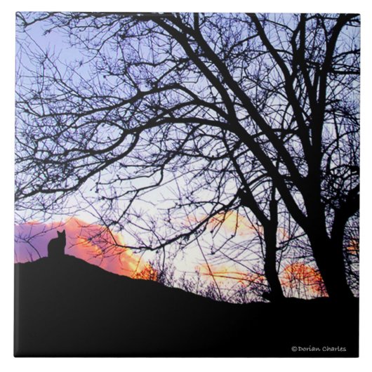 "Liefde op zonsondergang: Loss of a Cat" Memorial Tegeltje (Voorkant)