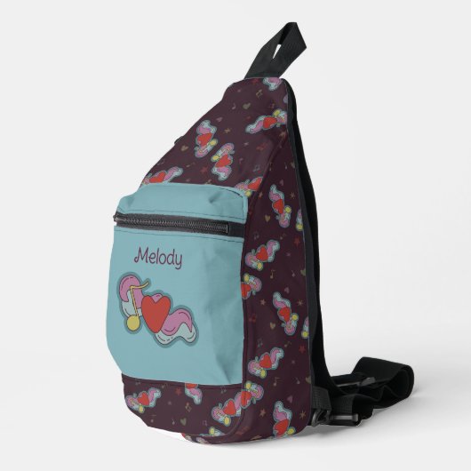 Liefde Opmerking: Doodle Heart Music Lovers Naam B Sling Bag (Rechterhoek)