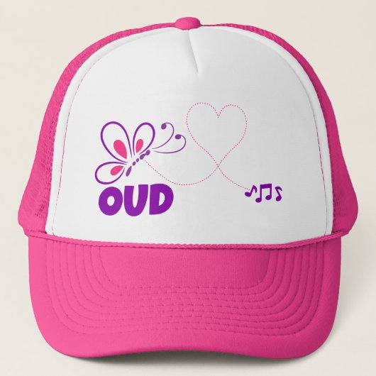 Liefde Oud Roze Paarse Vlinder Hart Trucker Pet (Voorkant)