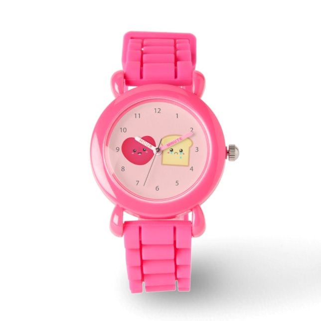 Liefde over brood, schattig eten Cartoon Horloge (Voorkant)