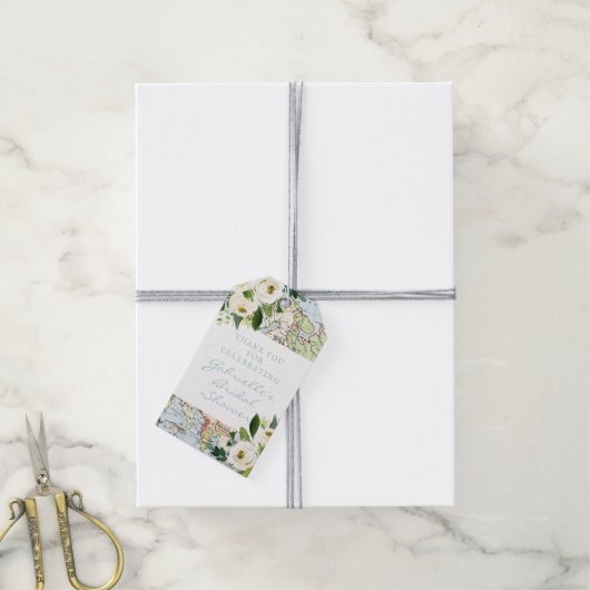 Liefde over de hele wereld — Floral Map Favor Cadeaulabel (Met Touw)