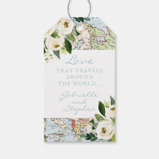 Liefde over de hele wereld — Floral Map Favor Cadeaulabel (Achterkant)