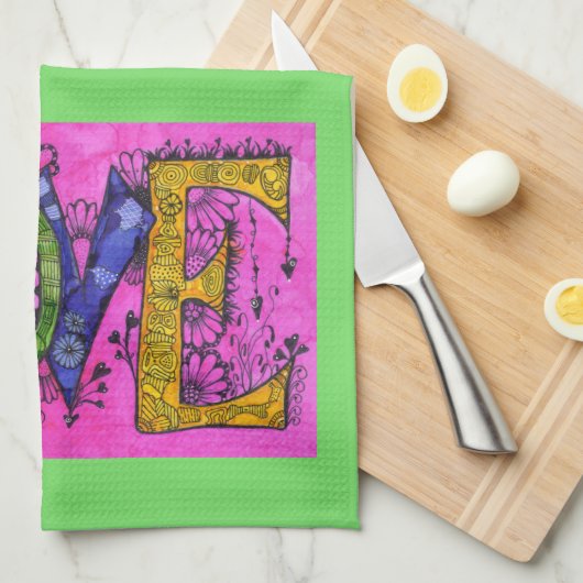 Liefde over fornuis keukenhanddoek (Quarter Fold)