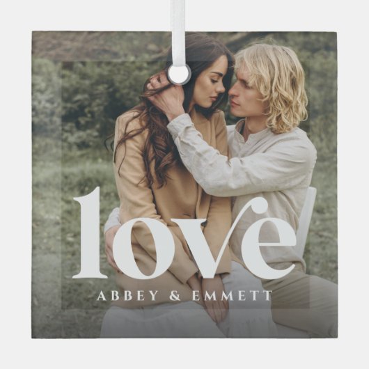 Liefde overlay Aangepaste foto's en namen Glas Ornament (Voorkant)