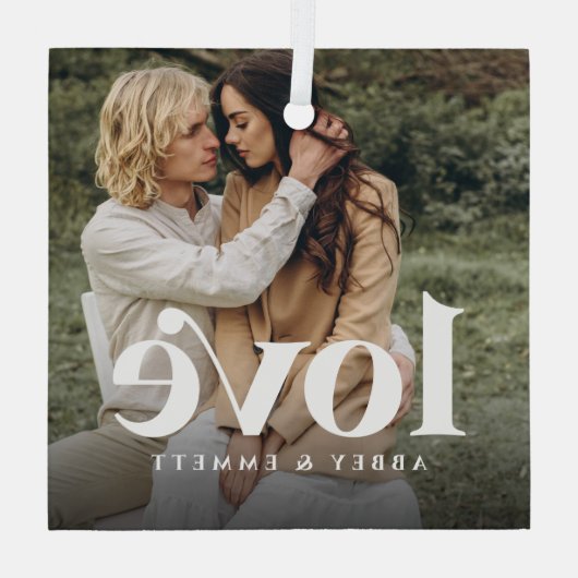 Liefde overlay Aangepaste foto's en namen Glas Ornament (Achterkant)