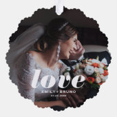 Liefde overlay Aangepaste foto's en namen Ornament Kaart (Achterkant)