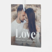 Liefde overlay foto's & namen glas ornament (Voorkant links)