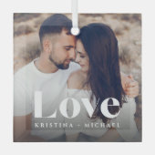 Liefde overlay foto's & namen glas ornament (Voorkant)