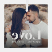 Liefde overlay foto's & namen glas ornament (Achterkant)