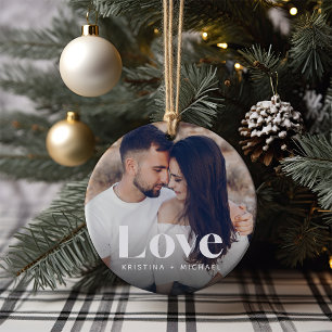 Liefde overlay foto's & namen keramisch ornament