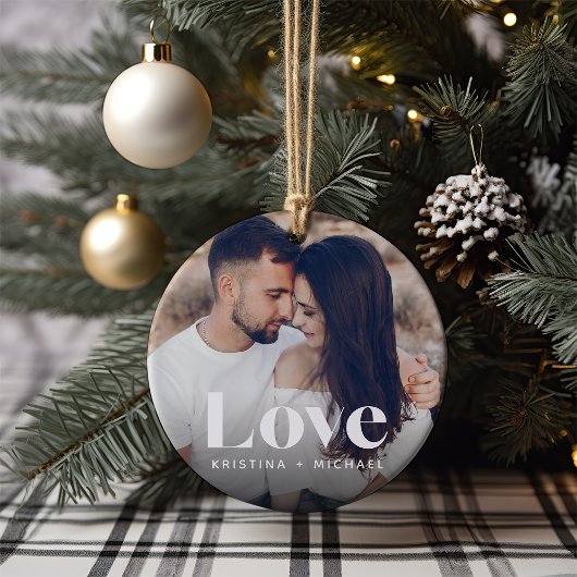 Liefde overlay foto's & namen keramisch ornament