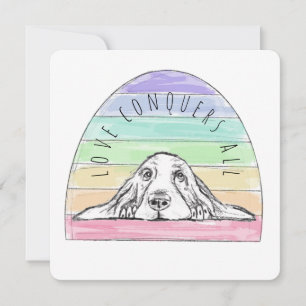 liefde overwint alles hond regenboog basset hound bedankkaart
