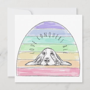 liefde overwint alles hond regenboog basset hound bedankkaart