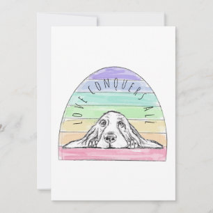 liefde overwint alles hond regenboog basset hound bedankkaart