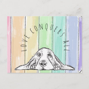liefde overwint alles hond regenboog basset hound briefkaart