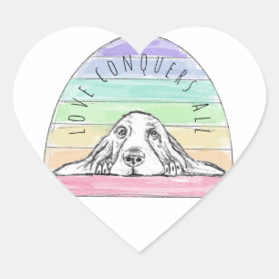 liefde overwint alles hond regenboog basset hound  hart sticker