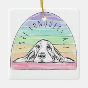 liefde overwint alles hond regenboog basset hound keramisch ornament
