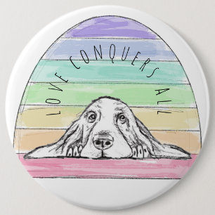 liefde overwint alles hond regenboog basset hound ronde button 6,0 cm