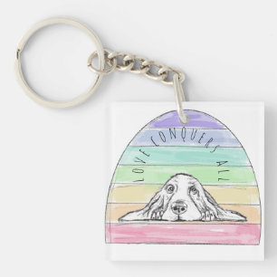 liefde overwint alles hond regenboog basset hound  sleutelhanger