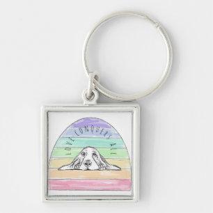 liefde overwint alles hond regenboog basset hound sleutelhanger