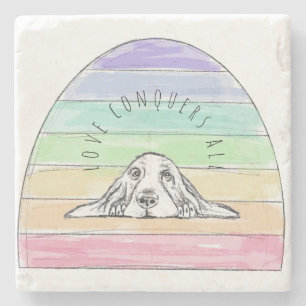liefde overwint alles hond regenboog basset hound stenen onderzetter