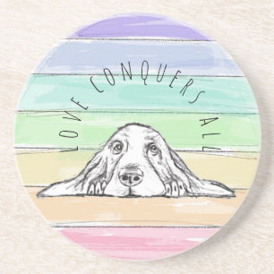 liefde overwint alles hond regenboog basset hound zandsteen onderzetter