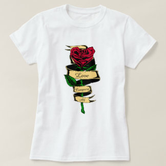 Liefde overwint alles Rood rozenhart met tekst Dam T-shirt
