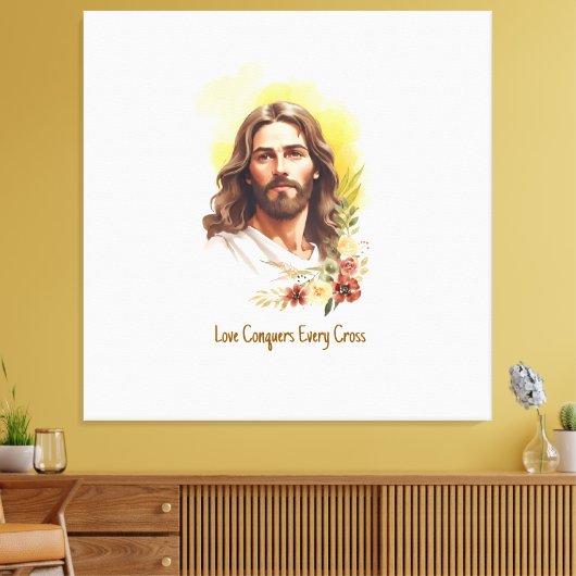 Liefde overwint elk kruis - Jezus Canvas Afdruk (Insitu (Woonkamer))