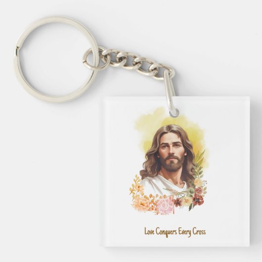 Liefde overwint elk kruis - Jezus Sleutelhanger (voorkant)