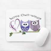 Liefde Owl~ways, schattige eigenaren kunstgeschenk Muismat (Met muis)