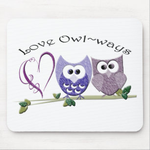 Liefde Owl~ways, schattige eigenaren kunstgeschenk Muismat