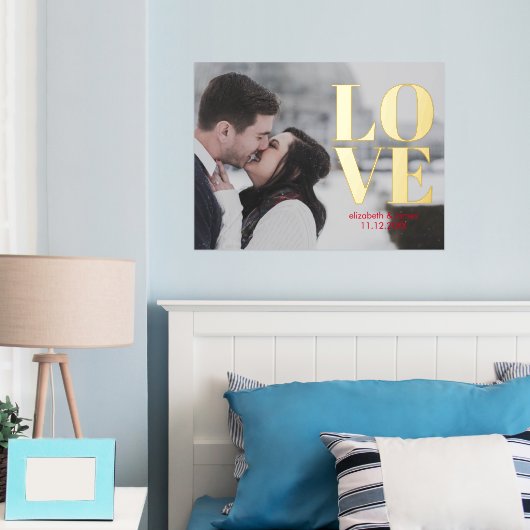 Liefde Paar Foto Bruiloft Jubileum Datum Folie Afdrukken (Insitu (Slaapkamer))