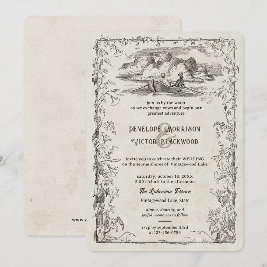  liefde paar op Lake Wedding Invitation Kaart (Voorkant / Achterkant)