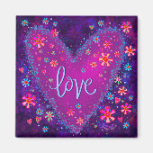 Liefde Paarse Harten Bloemen Trendy Inspirerend Magneet (Voorkant)