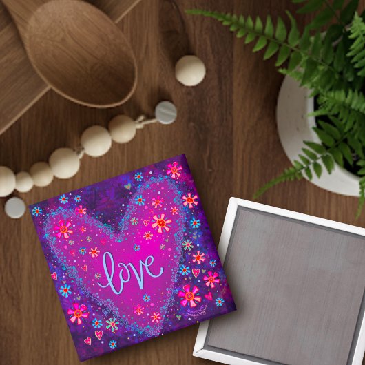 Liefde Paarse Harten Bloemen Trendy Inspirerend Magneet