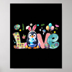 Liefde Paashaas Pinguïn Jagen Eieren Bloemen Koel Poster