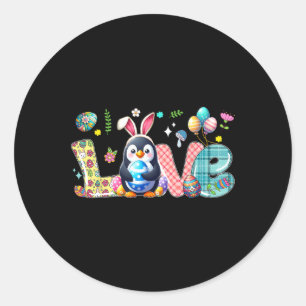 Liefde Paashaas Pinguïn Jagen Eieren Bloemen Koel Ronde Sticker