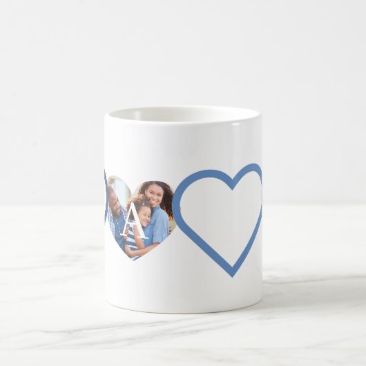 Liefde Papa Grootvader Blauw Hart Foto's Collage Koffiemok (Center)